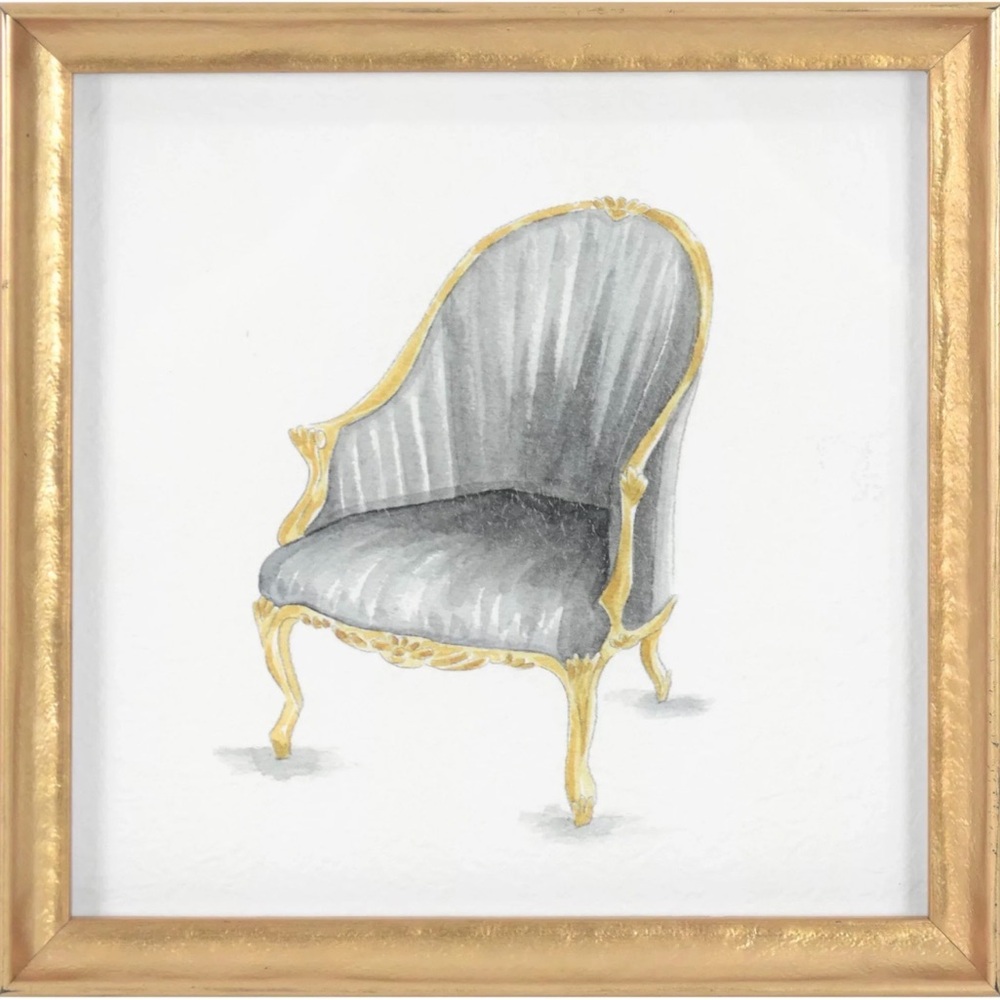 Elegant Vintage Chair Art Print Framed 10x10 Gold Frame Classic Home Decor - Picture 4 of 4